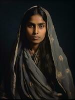 Old colored photograph of a indian woman from the early 1900s AI Generative photo