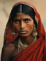 Old colored photograph of a indian woman from the early 1900s AI Generative photo