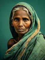 Old colored photograph of a indian woman from the early 1900s AI Generative photo