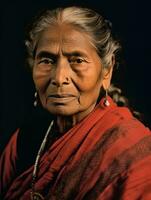 Old colored photograph of a indian woman from the early 1900s AI Generative photo