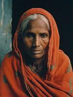 Old colored photograph of a indian woman from the early 1900s AI Generative photo