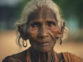 Old colored photograph of a indian woman from the early 1900s AI Generative photo