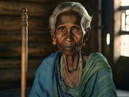 Old colored photograph of a indian woman from the early 1900s AI Generative photo