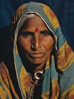 antiguo de colores fotografía de un indio mujer desde el temprano 1900 ai generativo foto