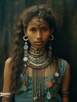 Old colored photograph of a indian woman from the early 1900s AI Generative photo