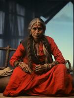 Old colored photograph of a indian woman from the early 1900s AI Generative photo