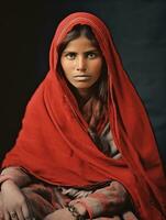 Old colored photograph of a indian woman from the early 1900s AI Generative photo