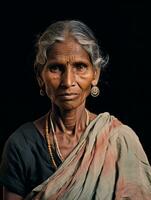 Old colored photograph of a indian woman from the early 1900s AI Generative photo