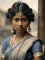 Old colored photograph of a indian woman from the early 1900s AI Generative photo