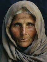 Old colored photograph of a indian woman from the early 1900s AI Generative photo