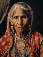 Old colored photograph of a indian woman from the early 1900s AI Generative photo