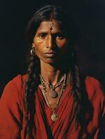 Old colored photograph of a indian woman from the early 1900s AI Generative photo