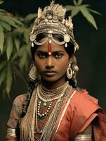 Old colored photograph of a indian woman from the early 1900s AI Generative photo