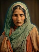 antiguo de colores fotografía de un indio mujer desde el temprano 1900 ai generativo foto