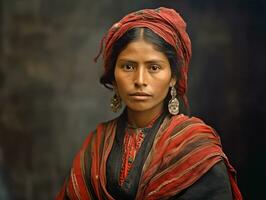 antiguo de colores fotografía de un mexicano mujer desde el temprano 1900 ai generativo foto