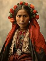 Old colored photograph of a mexican woman from the early 1900s AI Generative photo