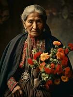 Old colored photograph of a mexican woman from the early 1900s AI Generative photo