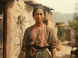 antiguo de colores fotografía de un mexicano mujer desde el temprano 1900 ai generativo foto