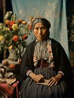 Old colored photograph of a mexican woman from the early 1900s AI Generative photo