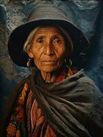 Old colored photograph of a mexican woman from the early 1900s AI Generative photo