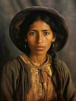 Old colored photograph of a mexican woman from the early 1900s AI Generative photo