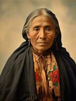 Old colored photograph of a mexican woman from the early 1900s AI Generative photo