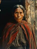 antiguo de colores fotografía de un mexicano mujer desde el temprano 1900 ai generativo foto