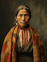 Old colored photograph of a mexican woman from the early 1900s AI Generative photo