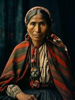 Old colored photograph of a mexican woman from the early 1900s AI Generative photo