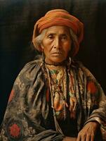 Old colored photograph of a mexican woman from the early 1900s AI Generative photo