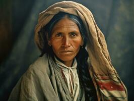 antiguo de colores fotografía de un mexicano mujer desde el temprano 1900 ai generativo foto