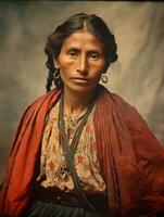 antiguo de colores fotografía de un mexicano mujer desde el temprano 1900 ai generativo foto