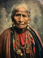 Old colored photograph of a mexican woman from the early 1900s AI Generative photo