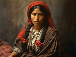 Old colored photograph of a mexican woman from the early 1900s AI Generative photo