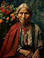 antiguo de colores fotografía de un mexicano mujer desde el temprano 1900 ai generativo foto