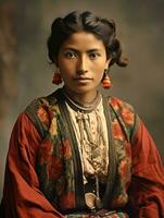 Old colored photograph of a mexican woman from the early 1900s AI Generative photo