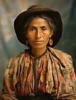 Old colored photograph of a mexican woman from the early 1900s AI Generative photo