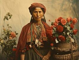 Old colored photograph of a mexican woman from the early 1900s AI Generative photo