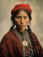 antiguo de colores fotografía de un mexicano mujer desde el temprano 1900 ai generativo foto