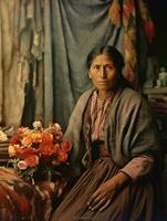 Old colored photograph of a mexican woman from the early 1900s AI Generative photo