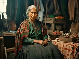 Old colored photograph of a mexican woman from the early 1900s AI Generative photo