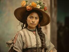 Old colored photograph of a mexican woman from the early 1900s AI Generative photo