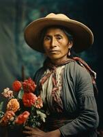 antiguo de colores fotografía de un mexicano mujer desde el temprano 1900 ai generativo foto