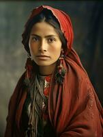 Old colored photograph of a mexican woman from the early 1900s AI Generative photo