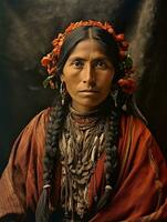 Old colored photograph of a mexican woman from the early 1900s AI Generative photo