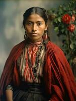 Old colored photograph of a mexican woman from the early 1900s AI Generative photo
