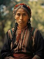 Old colored photograph of a mexican woman from the early 1900s AI Generative photo