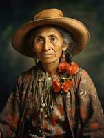 Old colored photograph of a mexican woman from the early 1900s AI Generative photo