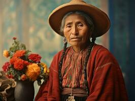 Old colored photograph of a mexican woman from the early 1900s AI Generative photo