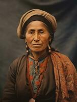 Old colored photograph of a mexican woman from the early 1900s AI Generative photo